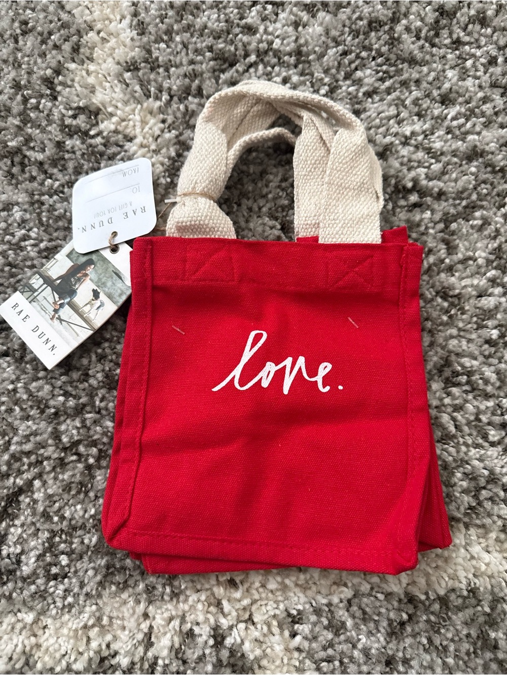 Rae Dunn Red Canvas Mini Tote with Cream Handles